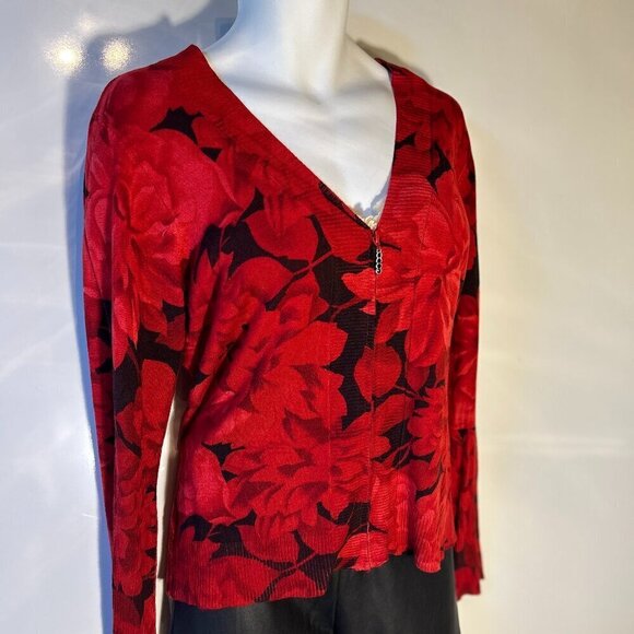 WR SZXL Fur Collar (Removable) Red/ Black Floral cardigan Chic Whimdigoth Formal - Picture 4 of 10